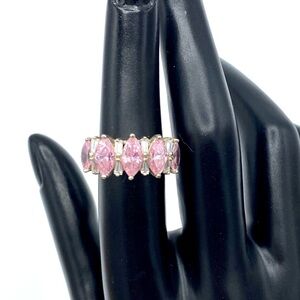 Pink ice and CZ ring in silver size 6